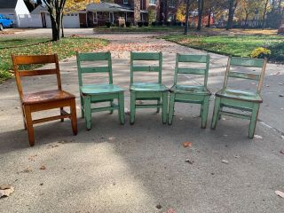 5 Vintage Childrens Schoolhouse Chairs 23 Inches Tall/seat Is 12 Inches