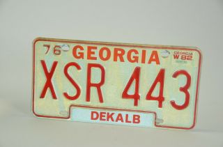 1976 Georgia Ga License Plate Tag Dekalb County - White / Red