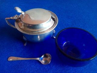 Antique George V Silver Mustard Pot With Spoon - Birmingham 1915