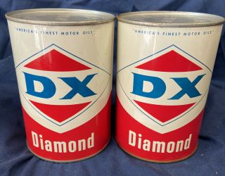 Vtg 1960s Dx Diamond Motor Oil (2) 1 Quart Oil Can Sunray Dx Tulsa Oklahoma