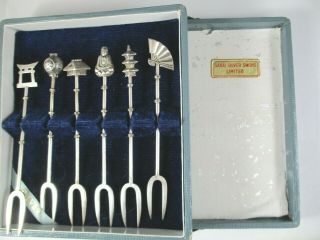 Mid Century Sakai Silver Smiths 6 Sterling Oyster Forks Each Ornate