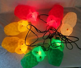 Vintage String of 7 Blow Mold Plastic Owls Patio RV Camping Lights Set 2