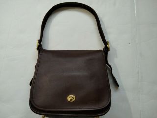 Coach No: B2p - 9525 Stewardess Dark Brown Vintage Leather Shoulder Bag Purse