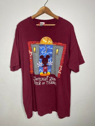 Vintage Disney Mickey Mouse Tower Of Terror Crew Neck Tee Shirt 2xl Maroon 90 