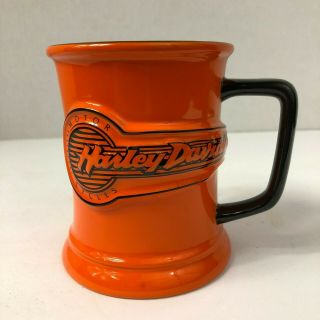 2002 Harley Davidson Orange And Black Coffee Mug 3d Logo Officially Licensed