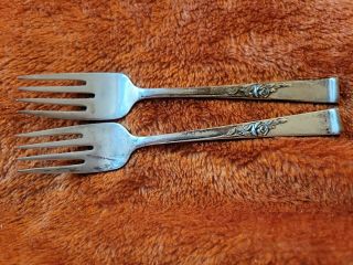 Pair (2) Reed & Barton Classic Rose Sterling Silver Salad Forks 6.  5 "