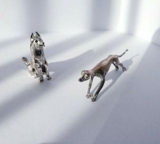 2 X Vintage Sterling Silver 925 Italian Made Miniature Dogs Hallmarked