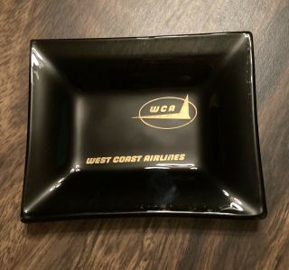 Vintage West Coast Airlines Brown Glass Ash Tray Ashtray Rare