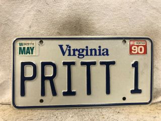 1990 Virgina Vanity License Plate “pritt 1”