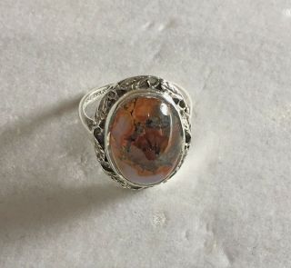Vintage Shiptonia Sterling Silver And Moss Agate Ring England