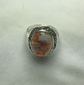 Vintage Shiptonia Sterling Silver and Moss Agate Ring England 2