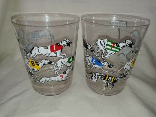 2 Vintage Greyhound Racing Dogs Dog Drinking Rocks Glasses Barware Pair