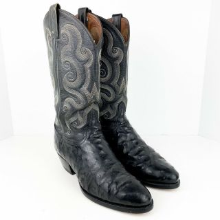 Tony Lama Vtg Full Quill Ostrich Leather Boots Black Men Us Size 10 D Style 8225