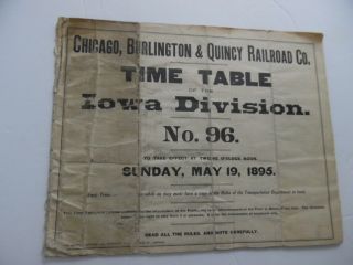 1895 Chicago Burlington Quincy Railroad Employee Timetable 95 Iowa Division Cb&q