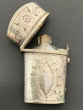Antique Sterling Silver Parfum Case With Glass Bottle