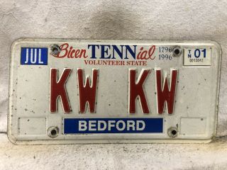 2001 Tennessee Vanity License Plate “kw Kw”