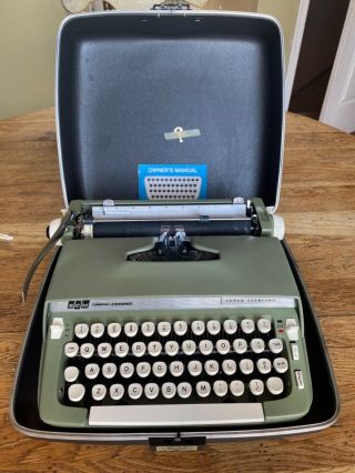 Vintage Smith Corona Sterling Portable Typewriter Green W Case