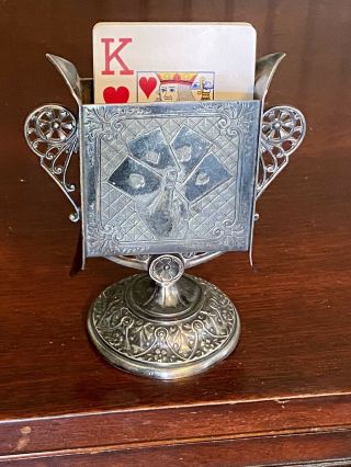 Fabulous Quadruple Silver Plate Victorian Deck Card Holder Stand Ace,  James Tufts
