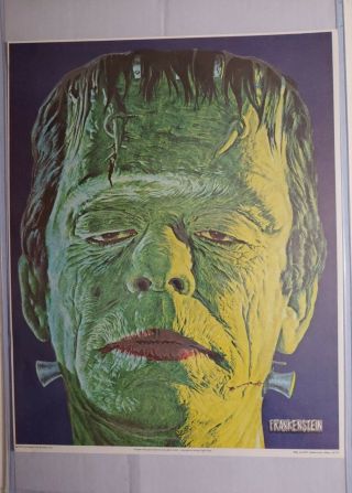 Vtg 1975 Frankenstein Glow In The Dark Poster Universal City Studios Post Cereal