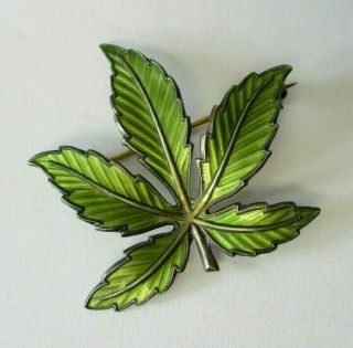 Vtg Bernard Meldahl Norway Sterling Green Enamel Japanese Maple Hemp Leaf Pin