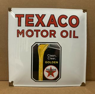 Vintage Texaco Motor Oil Porcelain Sign Gas Oil Garage Tools Parts Wall Decor