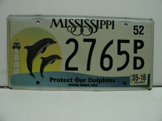 2016 Mississippi License Plate 2765 Pd Protect Our Dolphins Vintage As5301
