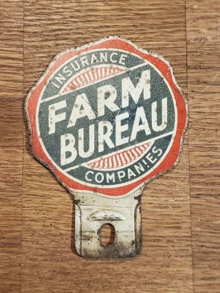 Vintage Farm Bureau Insurance Companies License Plate Topper Auto Car Truck Sign
