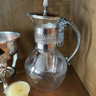 Vintage Silver Plated & Glass Coffee Carafe Pot With Warming Stand