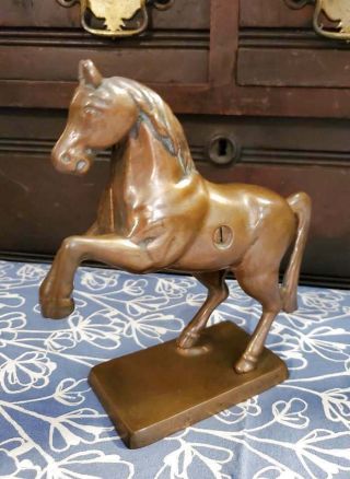Vintage Cast Iron Rearing Horse Bank Bronze Lb79 B 1