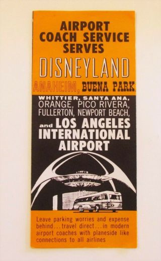 Vintage Airport Coach Service Bus Schedule Brochure Disneyland Lax Los Angeles