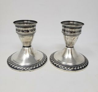 Vintage Pair Duchin Creation Sterling Silver Weighted Candlesticks 3.  5 " Tall