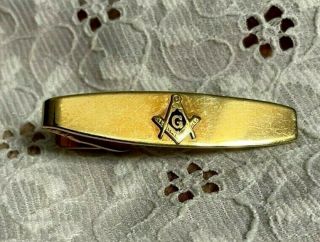 Vintage Masonic Gold Toned Tie Clip Bar/pin Masons Freemasons Logo Tack Awesome
