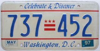 Washington Dc 1997 " Celebrate & Discover " License Plate,  737 452