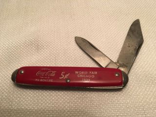 Chicago Worlds Fair 1933 Coca - Cola 2 Blade Folding Knife Red Handle
