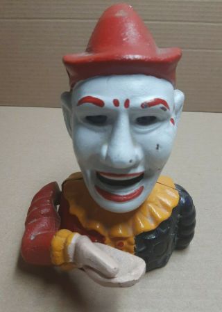 Vintage Humpty Dumpty Cast Iron Creepy Clown Jester Mechanical Bank Slot Screws