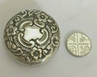 Small Antique Edwardian Sterling Silver Pill Snuff Box 1904