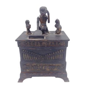 Organ 1882 Bank Vintage Mechanical Bank Cast Iron Monkey Grinder Flaws Read