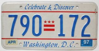 Washington Dc 1997 " Celebrate & Discover " License Plate,  790 172