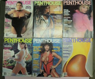 1986 Penthouse,  6 Issues,  Jan. ,  Feb. ,  March,  April,  May,  June.  Madonna Poster