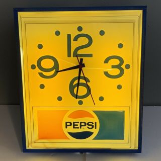 Vintage Pepsi Clock Light 1980 Grimm Industries Wall Hanging Lighted Large 16 In