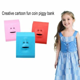 Human Face Money Eating Saving Piggy Bank Coin Store Box Fun Gift Kids Children