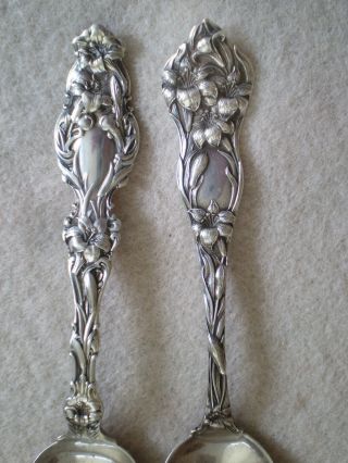 2 Vintage Antique STERLING SILVER TEASPOONS Floral LILY Patterns WHITING GORHAM 2