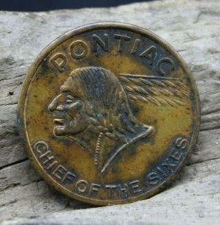 Vintage 1920s Pontiac Double Coin Chief Of The Sixes Radiator Emblem Badge - E3q2