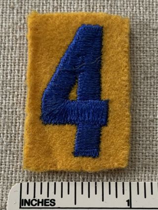Vintage 1940s Cub Scout Troop Number 4 Uniform Badge Felt Patch Gold & Blue