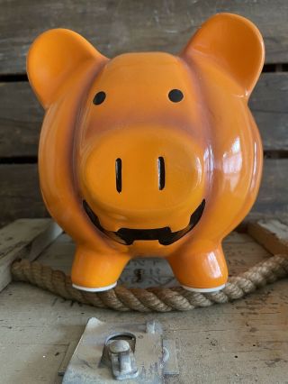 2010 Target Orange Ceramic Halloween Piggy Bank Pig Pumpkin W/ Stopper