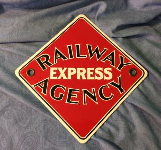 Railway Express Agency Porcelain Metal Sign,  11” X 11”