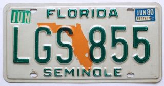 Florida 1980 License Plate,  Lgs 855,  Seminole County,  Quality