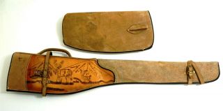 Vintage Mexico Tooled Leather Rifle Shotgun Case Holder W/ Handle 50 " - 52 " Long