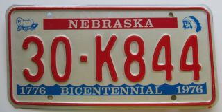 Nebraska 1976 Clay County Bicentennial License Plate Quality 30 - K844