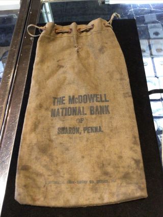 Vintage The Mcdowell National Bank Of Sharon,  Pa.  Canvas Coin Money Bag